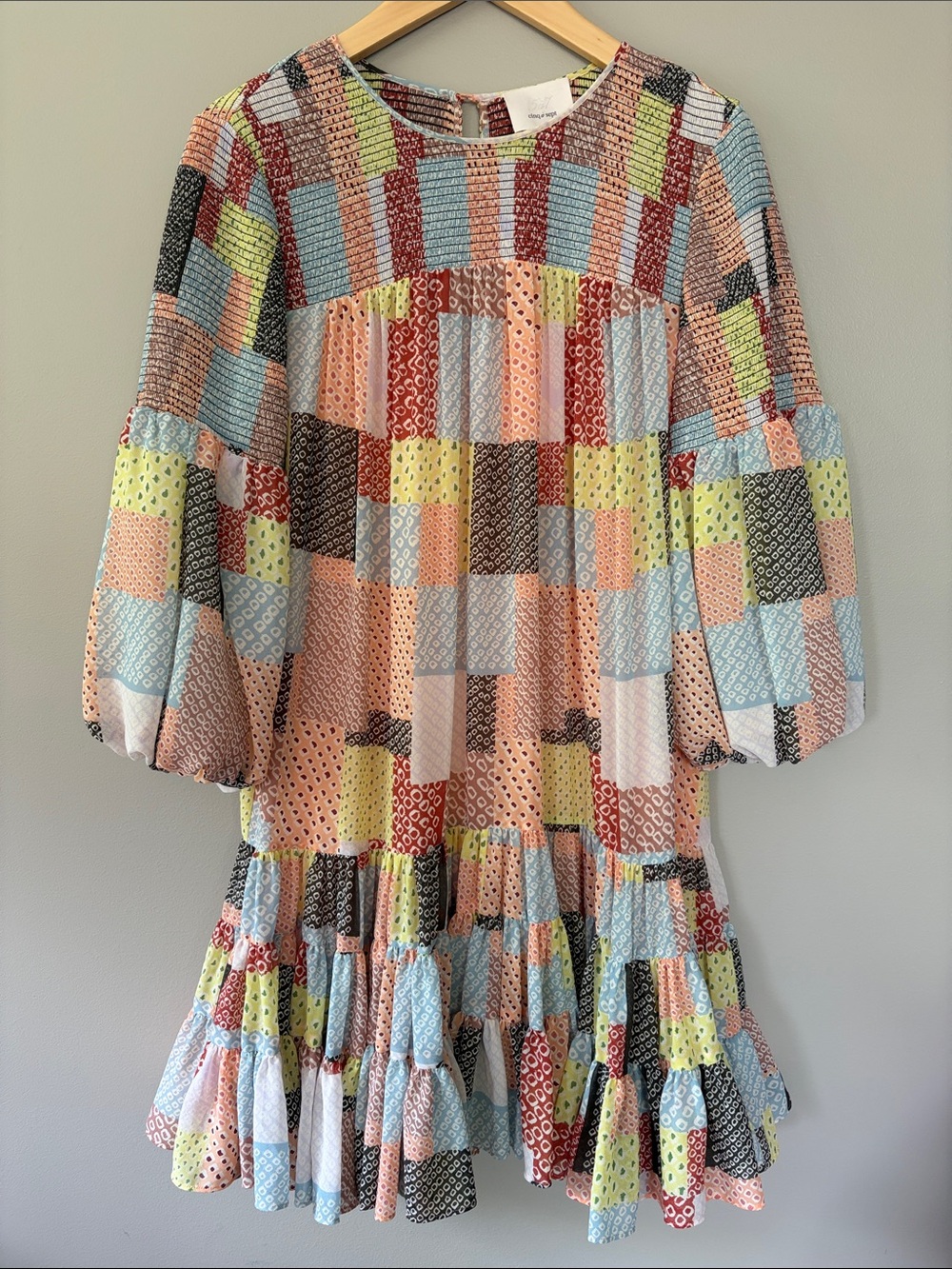 Cinq a Sept Rika Patchwork Tiered Mini Dress Size 10‎